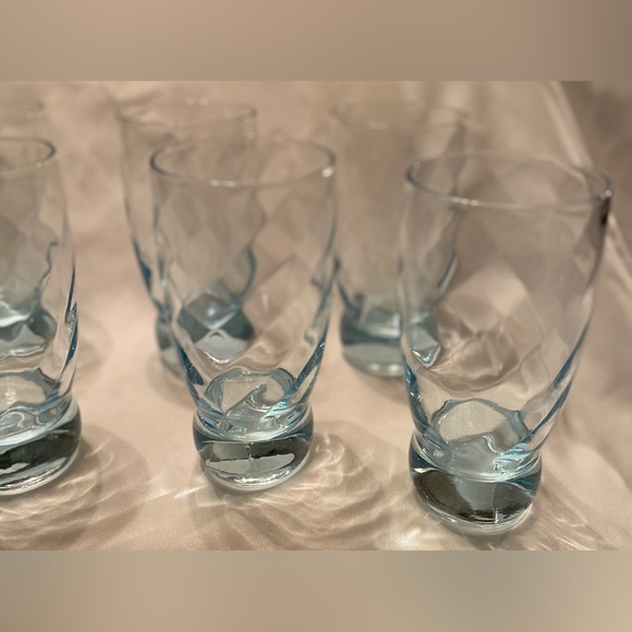 Six (6) Ice Blue Highball Diagonal Diamond Optic Weighted Barware Glasses Rare - Picture 3 of 7
